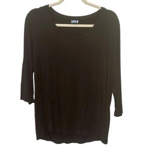 Rip Skirt Scoop Neck 3/4 Sleeve Black Blouse Top Stretchy Neutral Timeless Sz XL